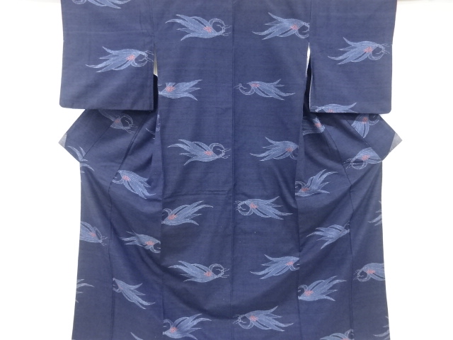 草の実模様織り出し手織り紬着物